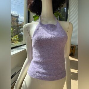 Beginning Boutique Lavender Halter Neck Fuzzy Top
